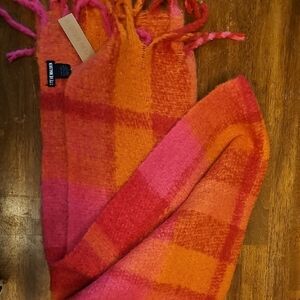 Steve Madden Pink and Orange Plaid Scarf